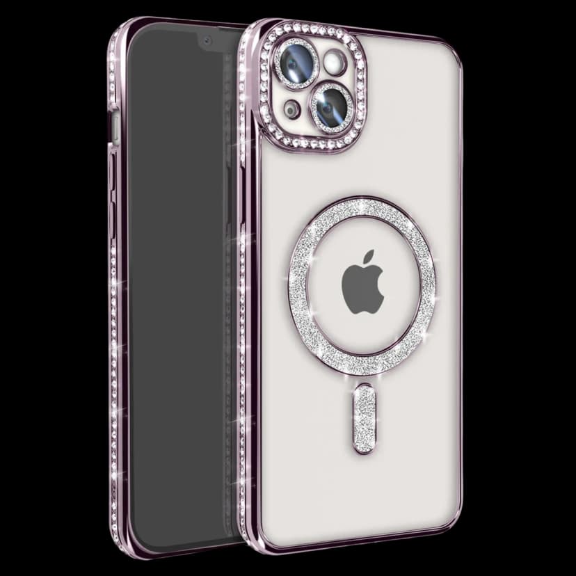 Newface Apple iPhone 14 Kılıf Joke Simli Magneticsafe Kılıf - Derin Mor