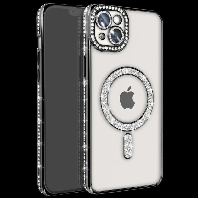 Newface Apple iPhone 15 Kılıf Joke Simli Magneticsafe Kılıf - Siyah