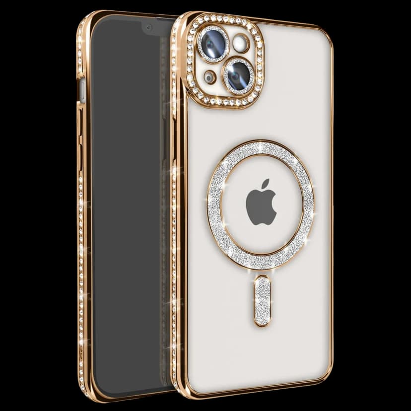 Newface Apple iPhone 15 Kılıf Joke Simli Magneticsafe Kılıf - Gold