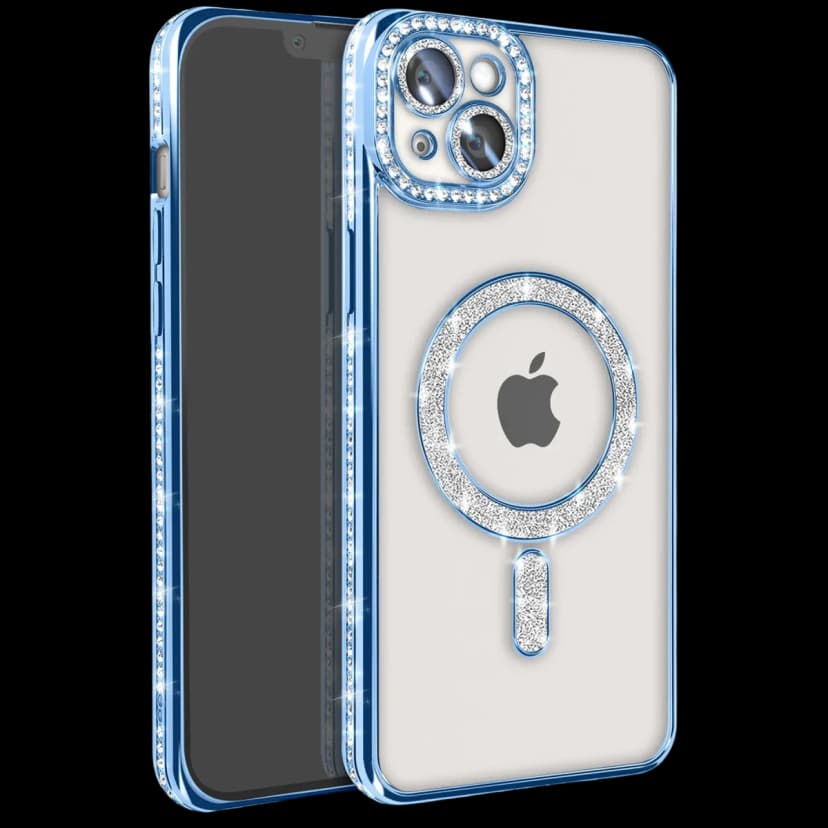 Newface Apple iPhone 15 Kılıf Joke Simli Magneticsafe Kılıf - Mavi