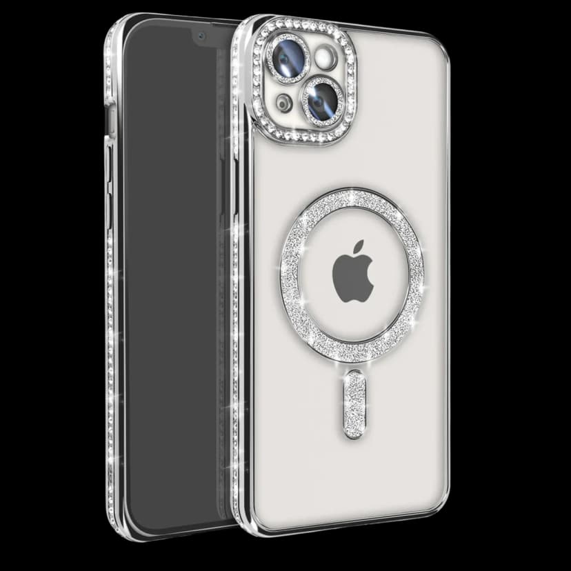 Newface Apple iPhone 15 Kılıf Joke Simli Magneticsafe Kılıf - Gümüş