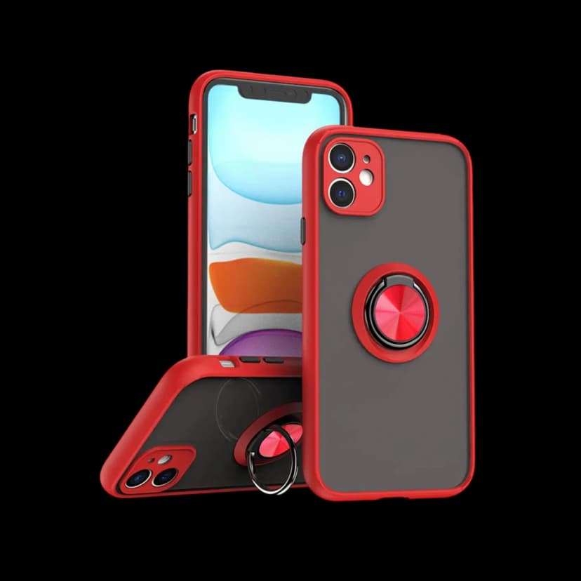 Newface Apple iPhone 11 Kılıf Montreal Yüzüklü Silikon Kapak - Kırmızı