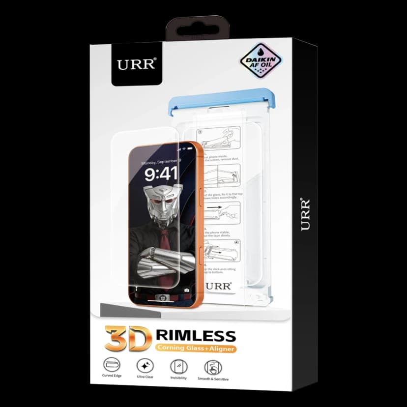 URR Apple iPhone 17 Pro Max 3D Rimless Aligner AutoKit Corning Glass Ekran Koruyucu - Şeffaf