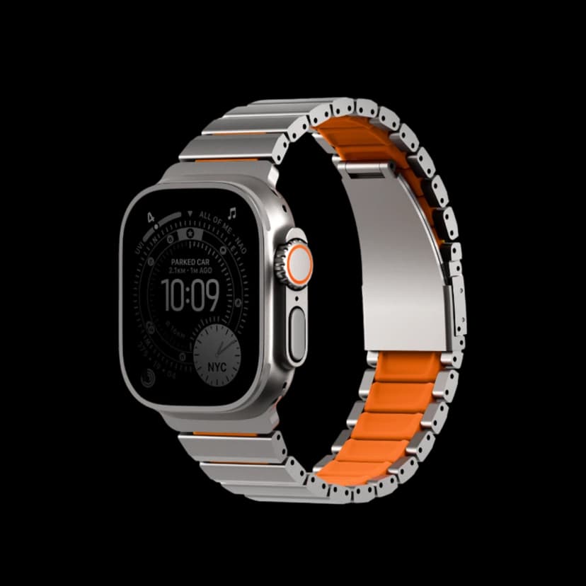 Uniq Apple Watch Ultra 49mm Strova Flex Steel Kordon - Gümüş-Turuncu