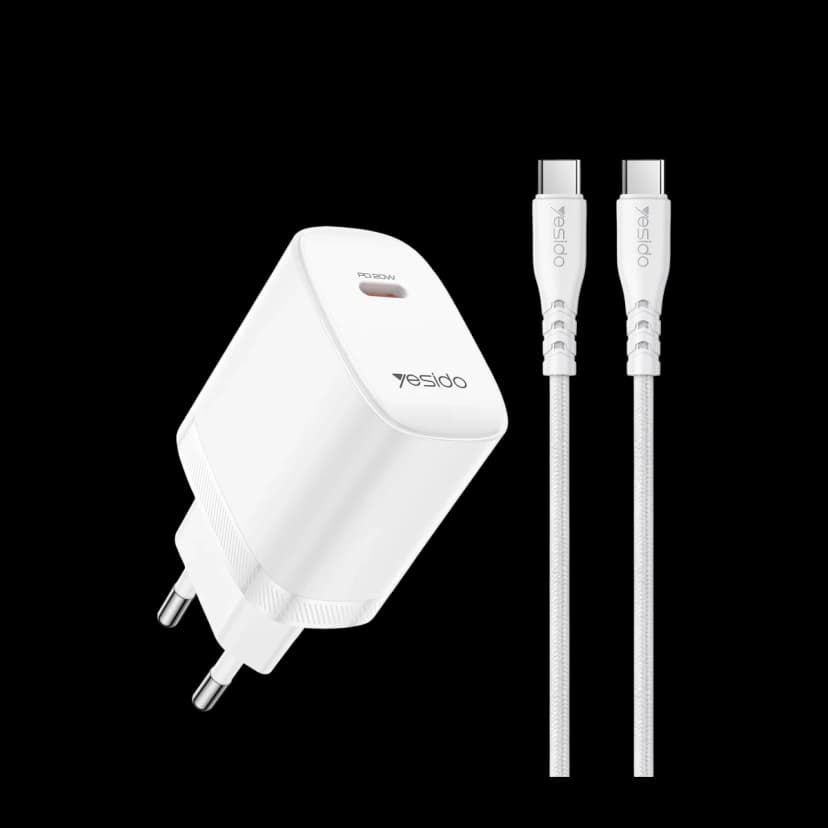 Yesido YC105 20W Type-C Çıkışlı 1M Type-C to Type-C Kablolu PD Hızlı Şarj Cihazı - Beyaz