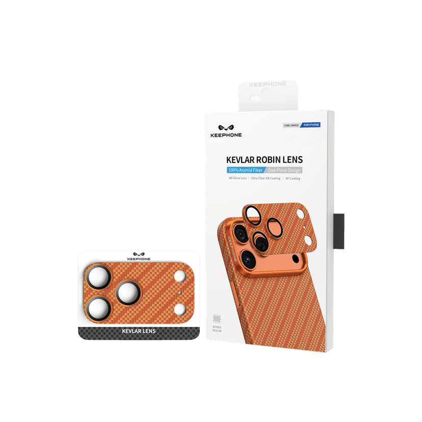 Keephone Apple iPhone 17 Pro Kevlar Robin Kamera Lens Koruyucu - Turuncu