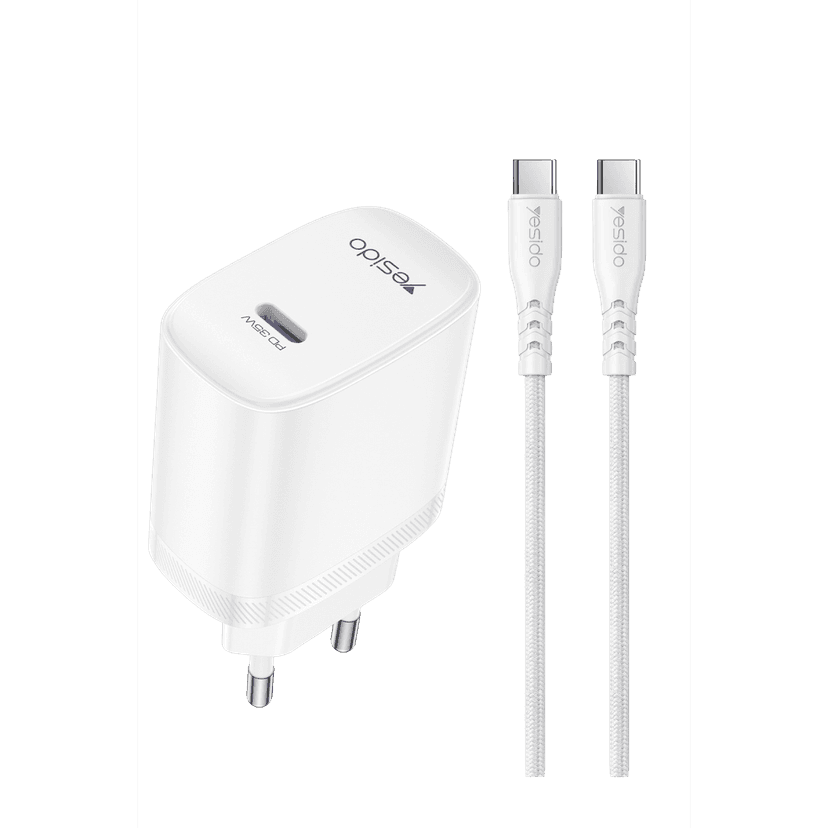 Yesido YC107 35W Type-C Çıkışlı 1M Type-C to Type-C Kablolu PD Hızlı Şarj Cihazı - Beyaz