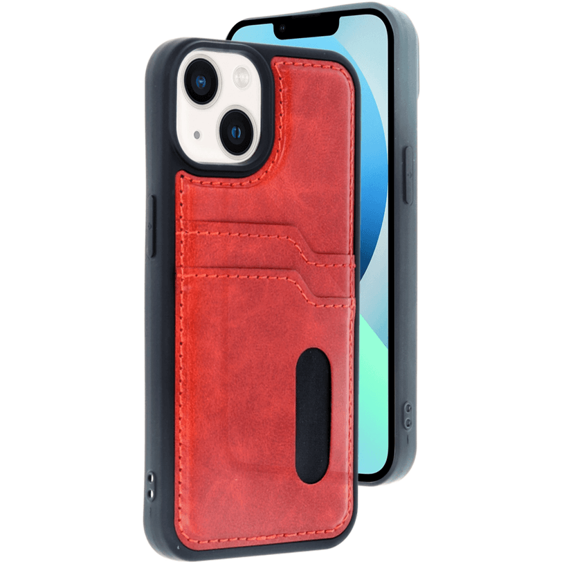 Newface Apple iPhone 15 Sara Kartvizitli Deri Kılıf - Kırmızı