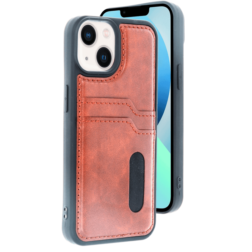 Newface Apple iPhone 15 Sara Kartvizitli Deri Kılıf - Taba