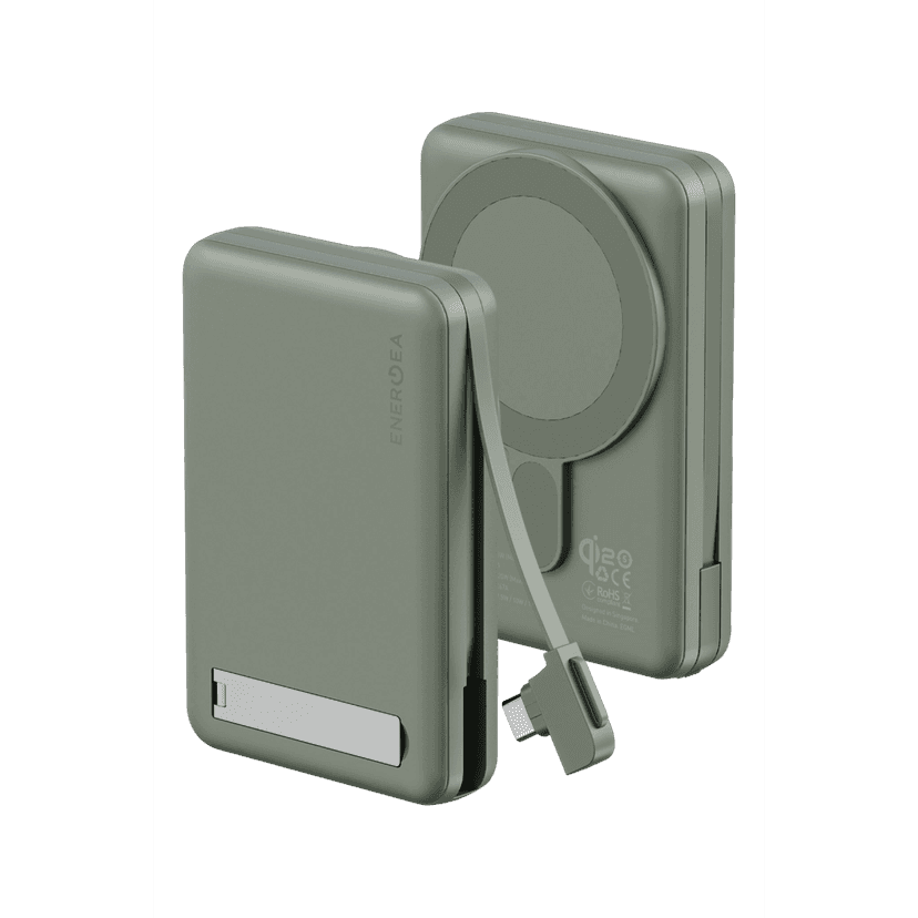 Energea MagPac Pro Plus Qi2 10.000mAh 1 Adet 20W Type-C 1 Adet 20W Type-C Kablo ve 15W Kablosuz Şarj Çıkışlı PD Hızlı Şarj Magsafe Powerbank - Yeşil