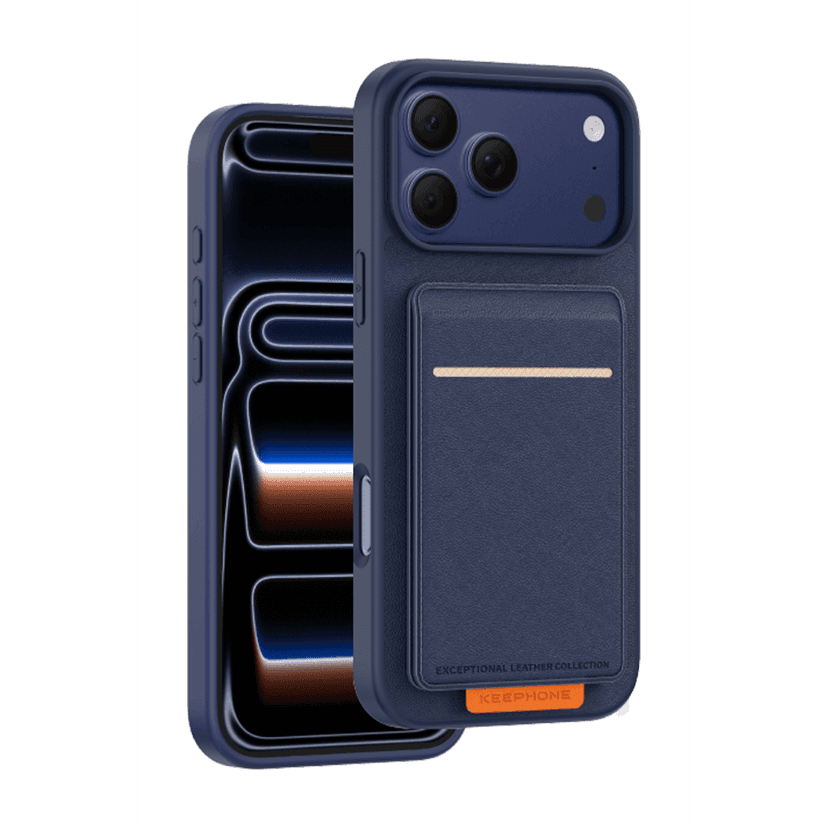 Keephone Apple iPhone 17 Pro Max Suedea Kartvizitli Standlı Kapak - Lacivert