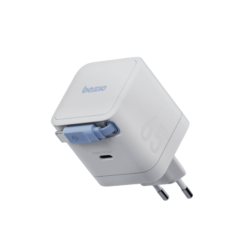 Energea X Bazic GoPort Retrek 65W Dahili Kablolu GaN USB-C Şarj Adaptörü - Beyaz
