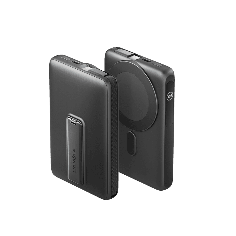 Energea MagPac Ultra 10000mAh Qi2 25W Dahili Kablolu Standlı Manyetik Powerbank - Siyah