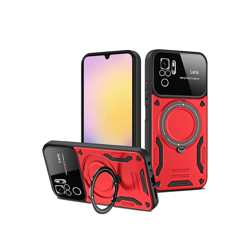 Newface Xiaomi Redmi Note 10S Kılıf Joy Lens Standlı Kapak - Kırmızı