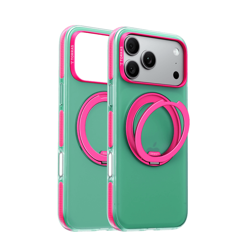 Torras Apple iPhone 18 Pro Ostand O3 Hue Standlı Magsafe Kapak - Yeşil-Pembe
