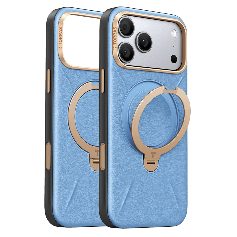 Torras Apple iPhone 18 Pro O Stand Spin VegSkin Serisi Magsafe Kılıf - Açık Mavi