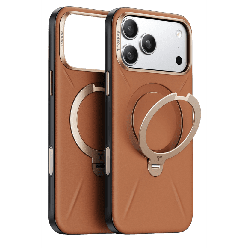 Torras Apple iPhone 18 Pro Max O Stand Spin VegSkin Serisi Magsafe Kılıf - Kahverengi