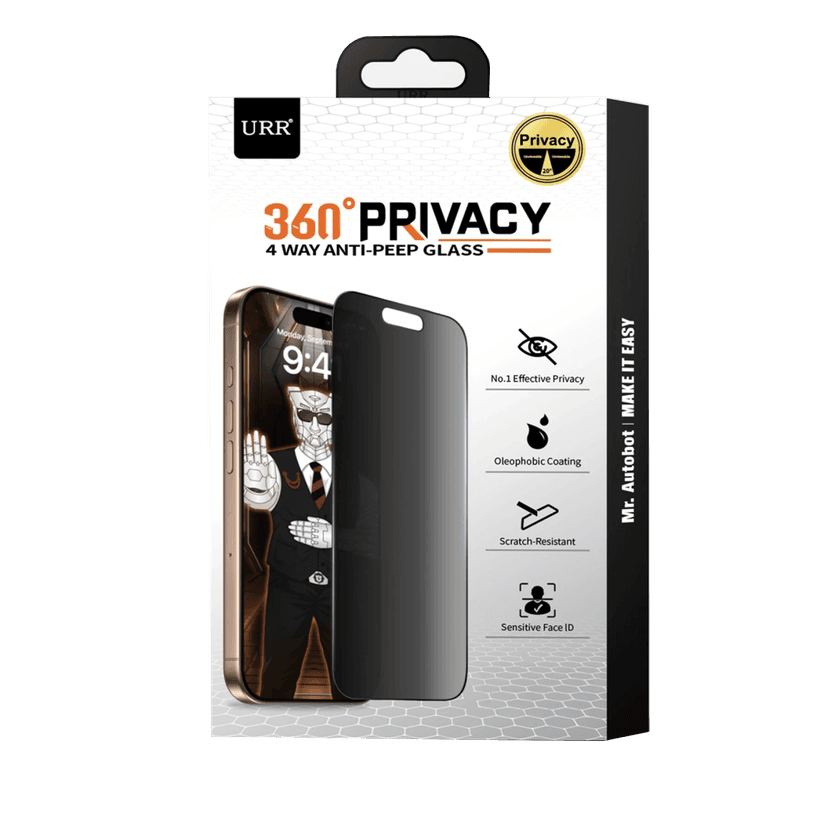 URR Apple iPhone 16 Pro Max 4 Way Anti Spy 360 Privacy Cam Ekran Koruyucu - Siyah